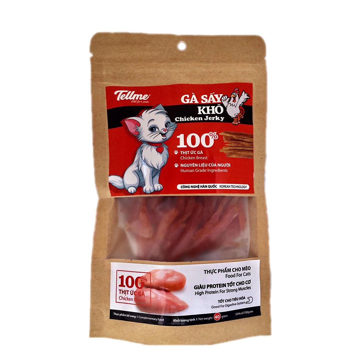 [HOÀN TIỀN 10%]Gà sấy khô Tellme 40g cho mèo 100% thịt ức gà - Cutepets