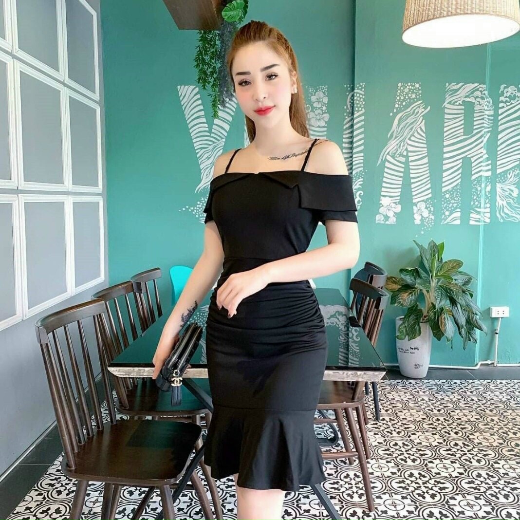 [HCM]ĐẦM BODY 2 DÂY CỔ VEST ĐUÔI CÁ -LC