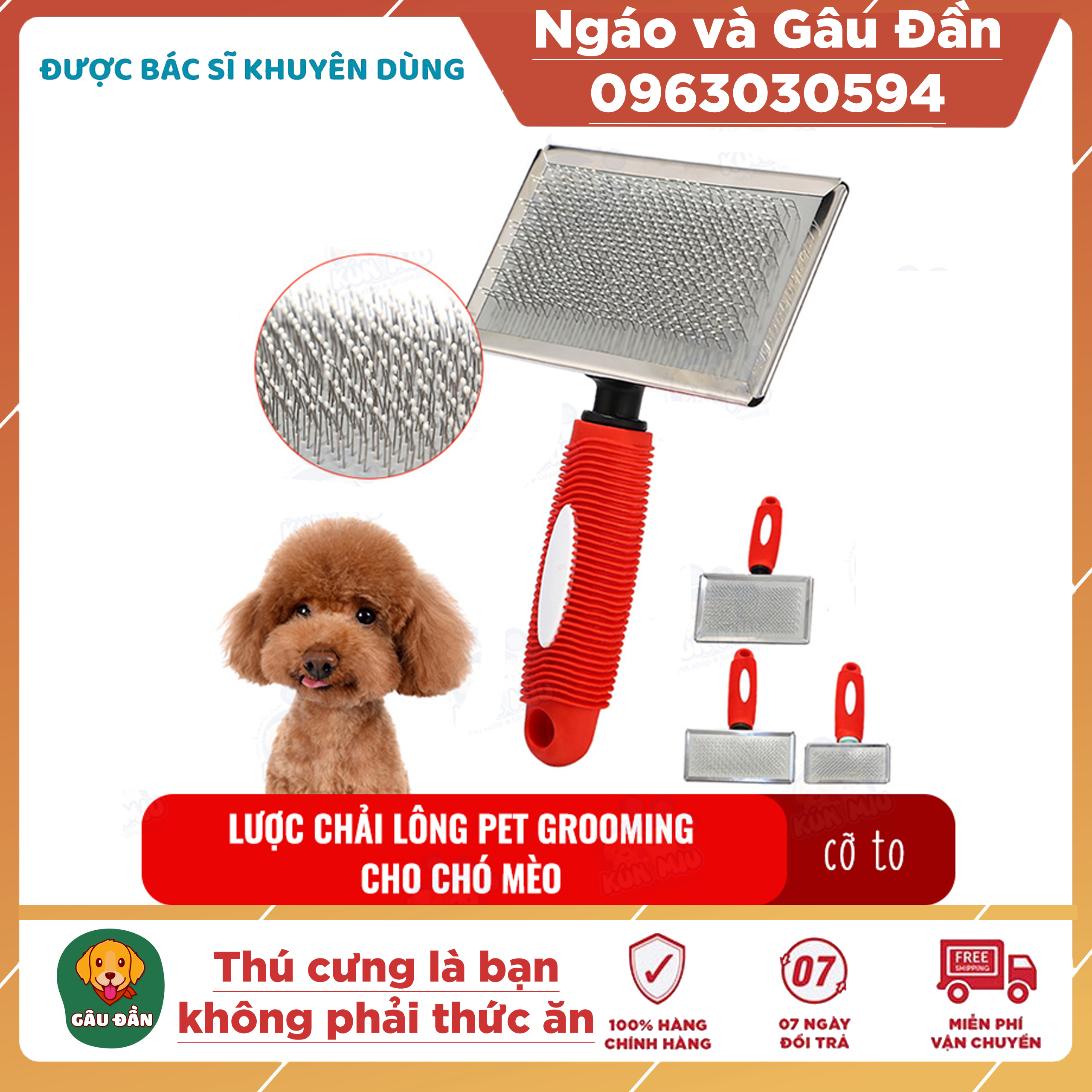 Lược chải lông cho chó mèo Pet grooming Ngáo Và Gâu Đần cỡ lớn giúp làm bông lông, lấy lông chết