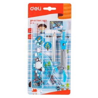 Bộ thước compa 7 món/bộ màu hồng / xanh dương - Deli E9614