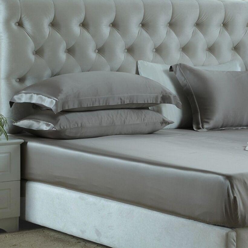 [HCM]Bộ Chăn Ga Gối Phi Lụa Cao Cấp 5 Món Lan Pham Bedding Màu Xám