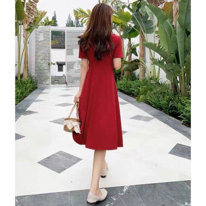 ĐẦM TAY NGẮN, CỔ VIỀN TRẮNG, NÚT XÉO  ( có ảnh thật) MS139