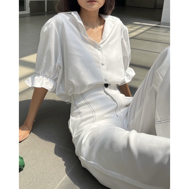 [Nhập mã LAZFASHION34-giảm 15% tối đa 99k/600k]SAP - Áo sơ mi tay nơ nút bọc thanh lịch