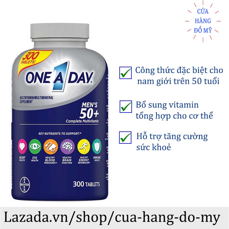 Vitamin Tổng Hợp One A Day Men’s 50+  cho nam giới trên 50 tuổi 300 viên bổ sung năng lượng cho cơ thể - Shop Hong1008