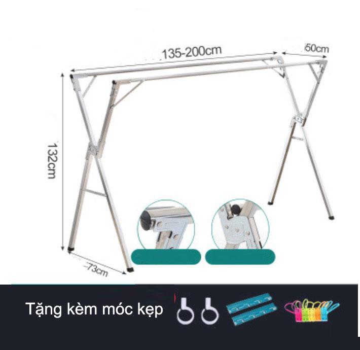 Sào phơi đồ x gấp lớn 1,5-2,4m inox - worldmart
