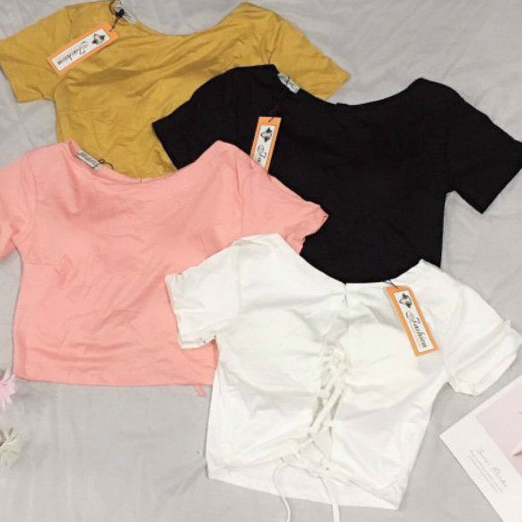 Áo Thun Croptop Đan Dây Sau Sẵn Mod Ngực