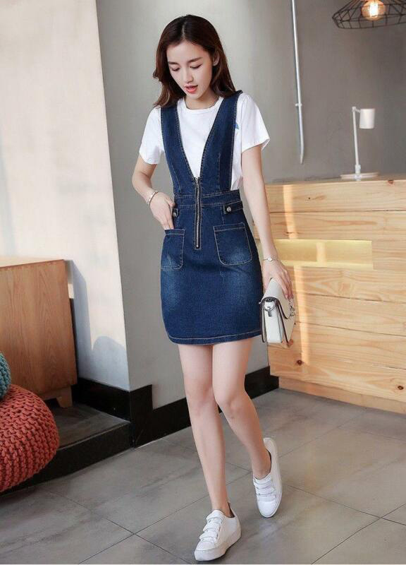 Đầm Yếm Jeans  Phối Dây Kéo D698