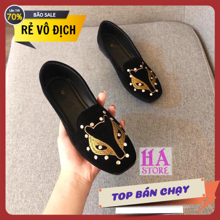 Giày bệt búp bê thêu hình cáo giày búp bê giày nữ giày đi bộ giày công sở giày đế bệt giá rẻ
