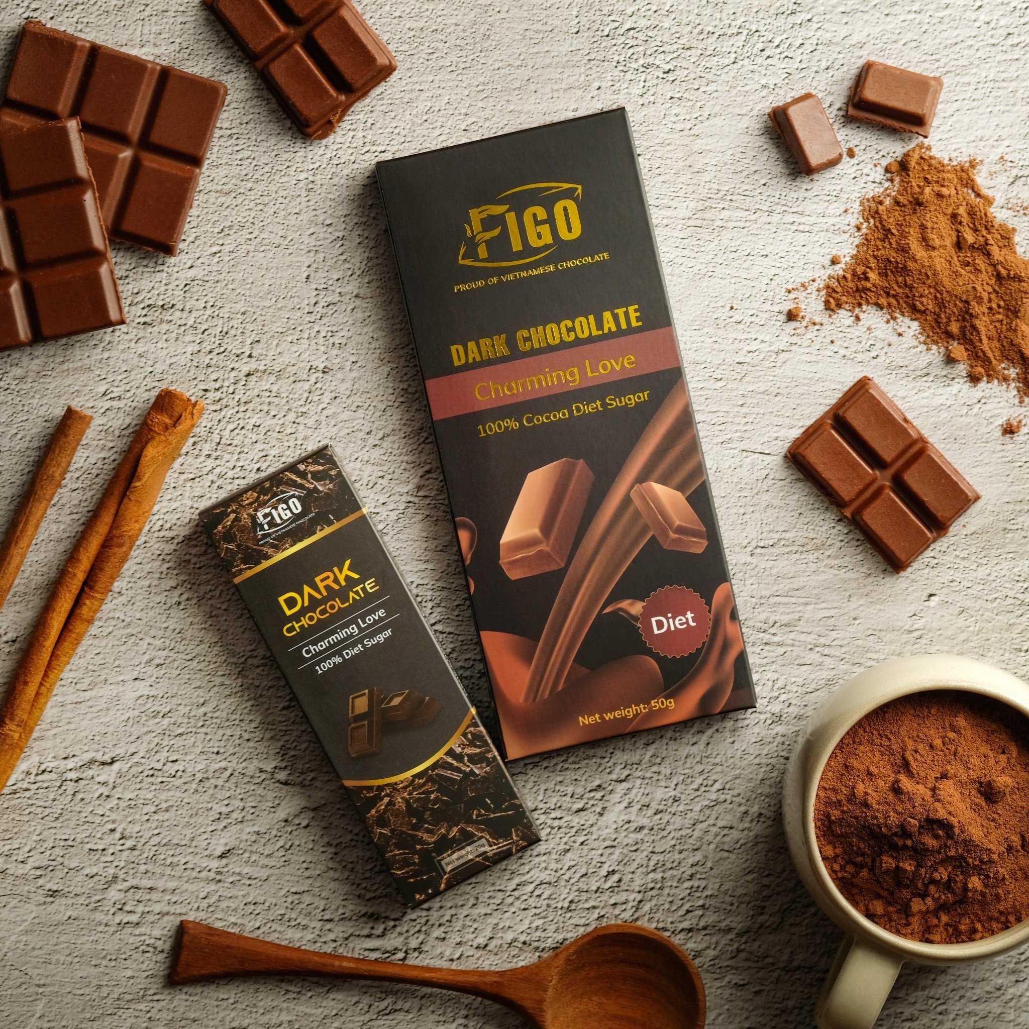 "(Bar 20g) Dark Chocolate 100% có đường ăn kiêng 20g DIET SUGAR FIGO "