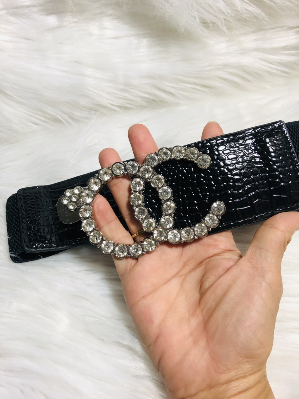 [HCM]MS383 Thắt lưng bản 6cm. Mặt hoa đá đính đá