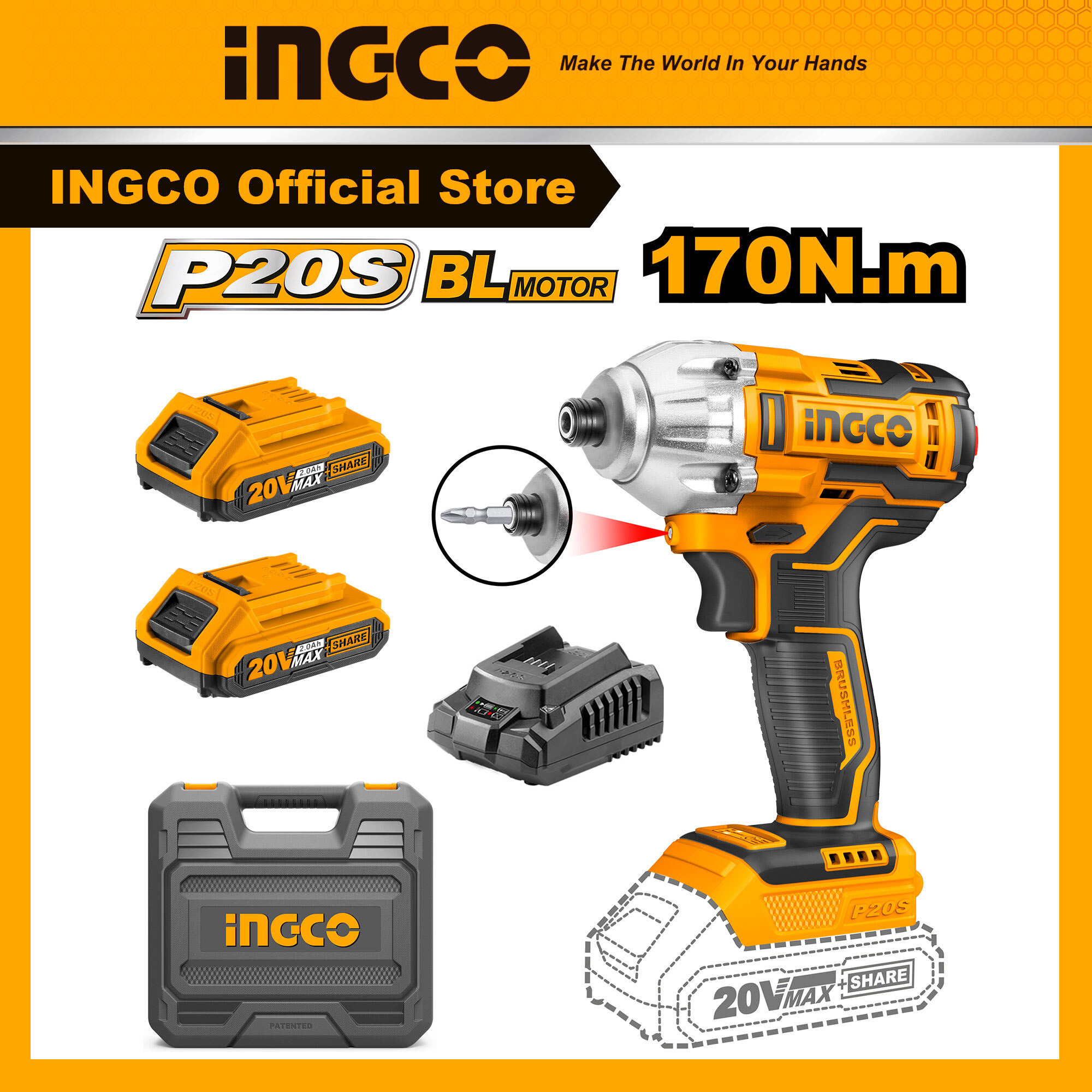 Máy siết mở vít dùng pin Lithium 20V INGCO CIRLI2017 170N.m