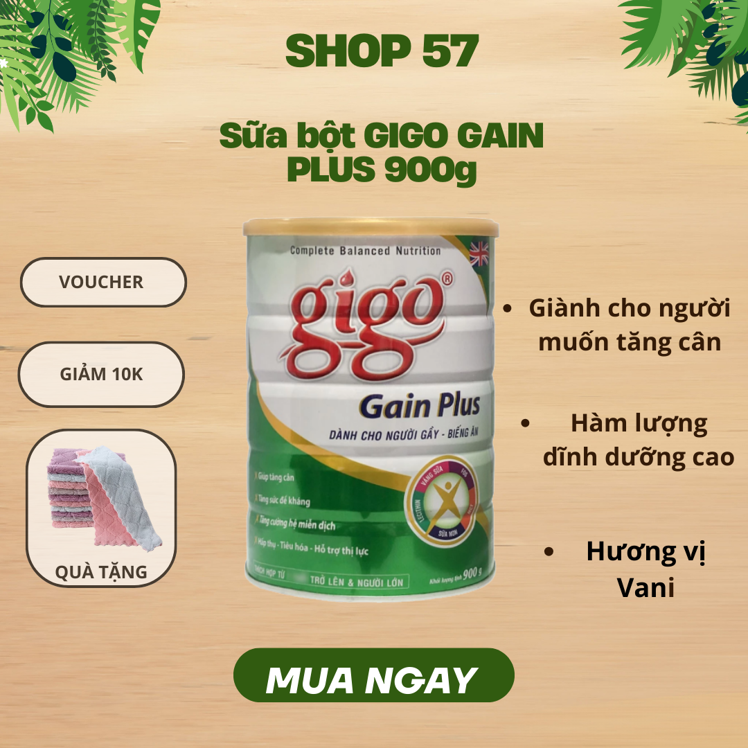 Sữa bột GIGO GAIN PLUS 900gr - Dành cho người gầy