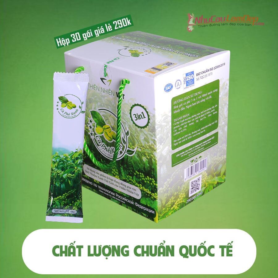 CÀ PHÊ XANH GIẢM CÂN KHÁNG MỠ HỘP 30 GÓI( tặng cà phê yến )