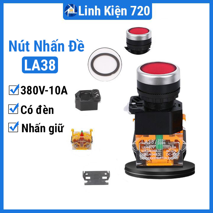 Nút nhấn đề LA38 nhấn giữ có đèn LA38 380V 10A