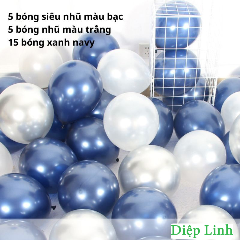Set bóng mix màu xanh navy trang trí tiệc sinh nhật, party, bong bóng in hình ngôi sao, bong bóng kim sa