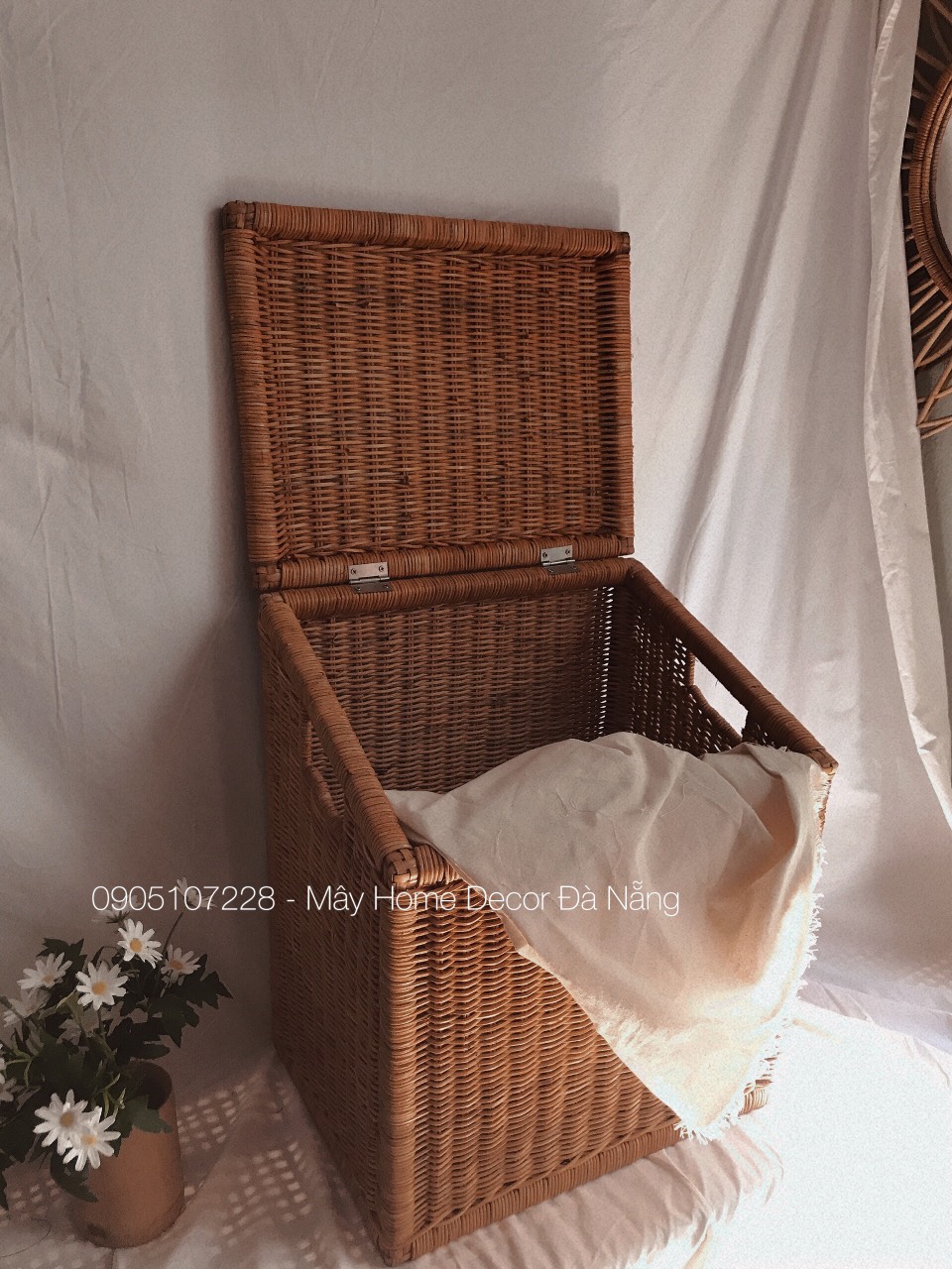Sọt mây đựng đồ đa năng có nắp 40*28* H41 cm ( nắp thẳng)/ 40*30*H50/40cm ( nắp chéo) Phong Cách Vintage Boho/ Đựng đồ chơi/ Giặt là/ Chất Liệu Mây Cói Tre