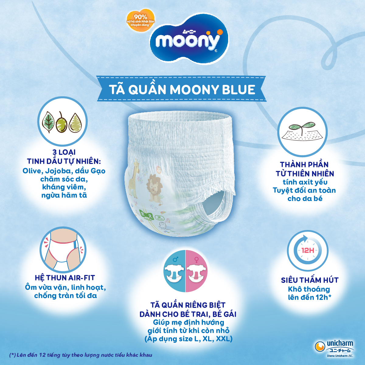 Combo of 3 Premium Diapers/Diaper Pants Moony Blue M52