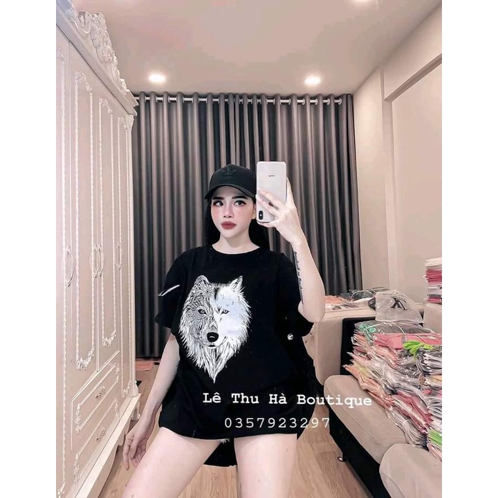 Áo thun tay lỡ mặt sói in to siêu hot HARI