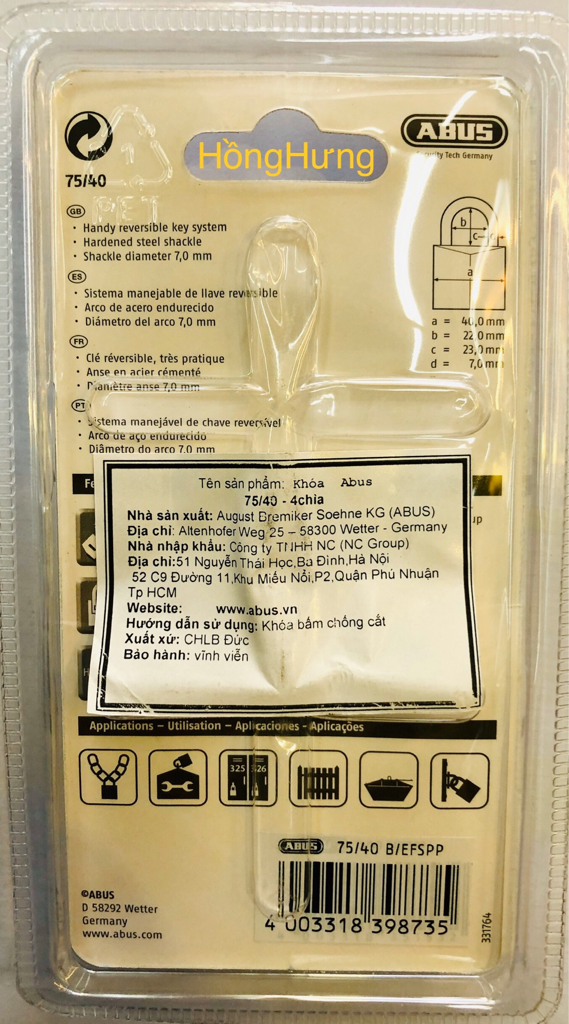 [HCM]ABUS 75/40 KHOÁ THAU BẤM ABUS 75/40MM CHÌA VI TÍNH CAO CẤP KHOÁ ĐỨC BỀN TỐT