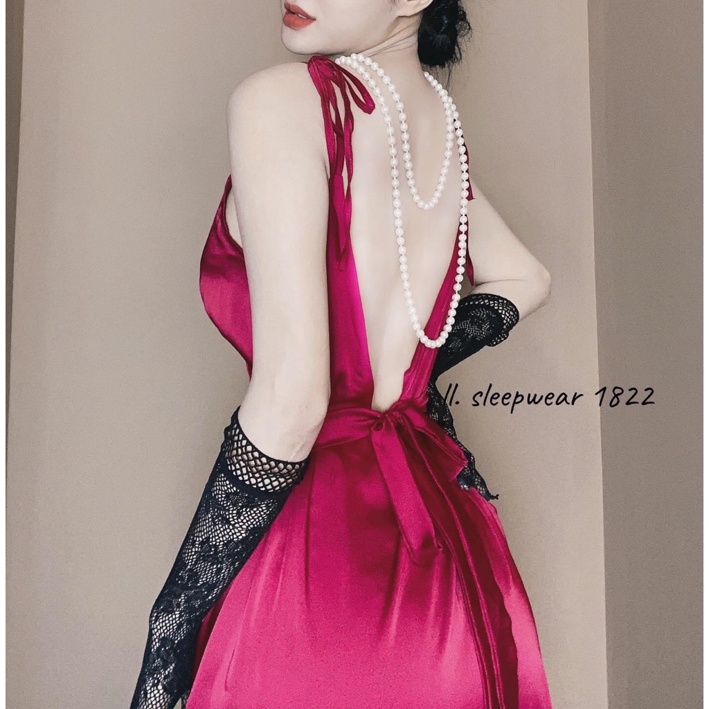 Đầm Ngủ 2 Dây Thắt Nơ Vai Sexy Chất Lụa Cực Mát Freesize