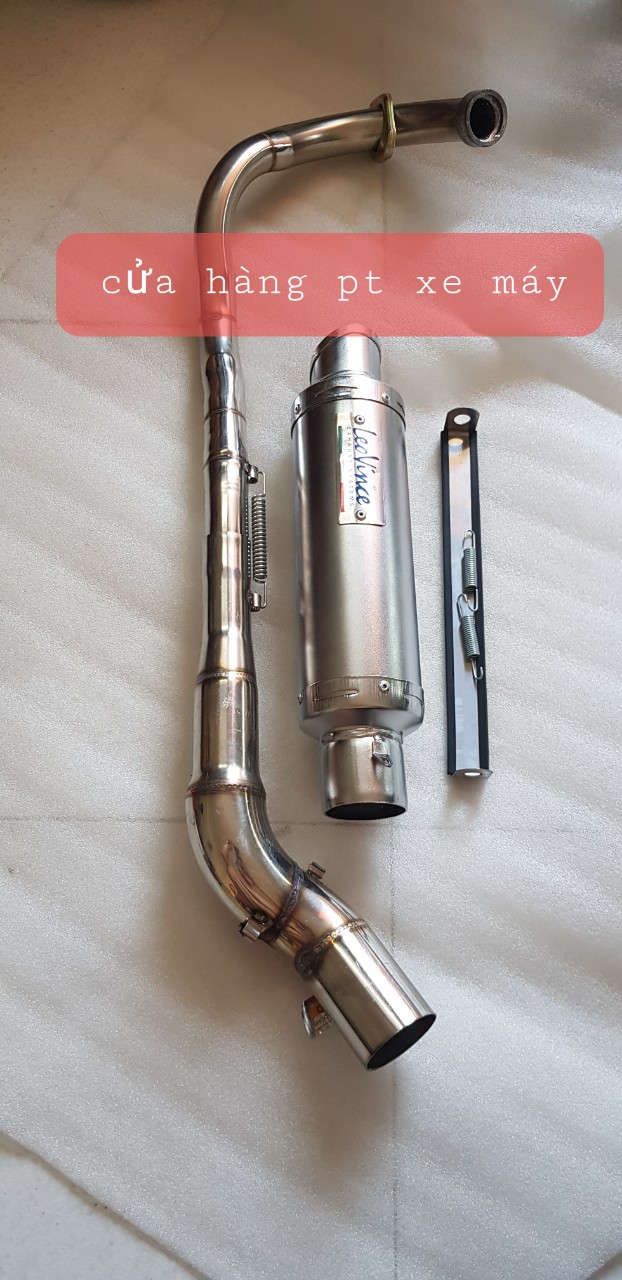 Pô LeoVince bạc gắn xe Dream, Wave, Sirius, Cub ( kèm cổ 2 khúc inox 201 + pát treo + lò xo )