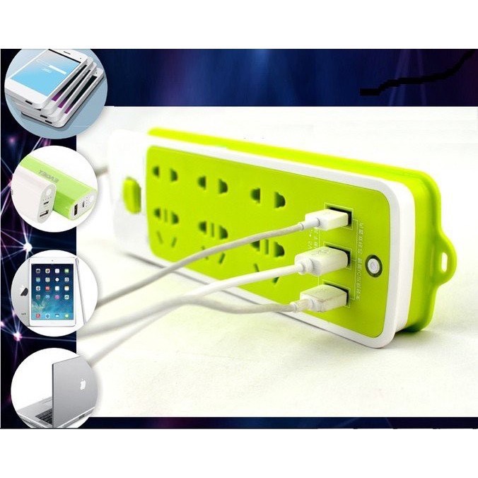 Ổ Điện Xanh Đa Năng 6 Ổ Cấm,3 Cổng USB