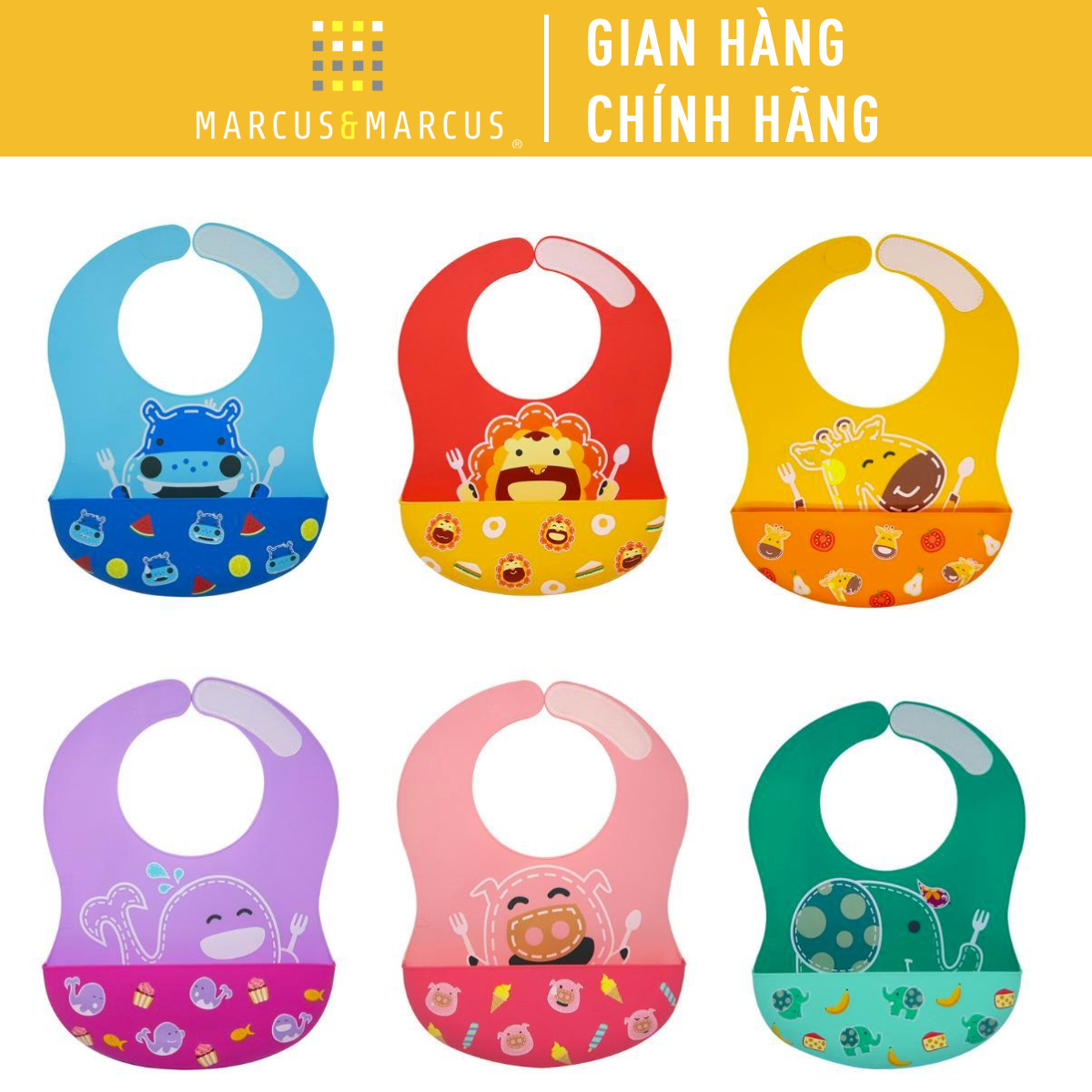 Marcus & Marcus Silicone Bibs with Sticky Collar, for Babies from 6 Months