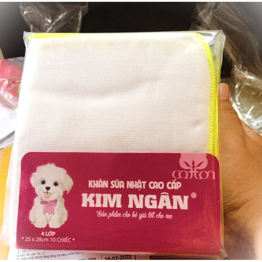 Khăn sữa 4 lớp  Kim Ngân, bịch 10 chiếc