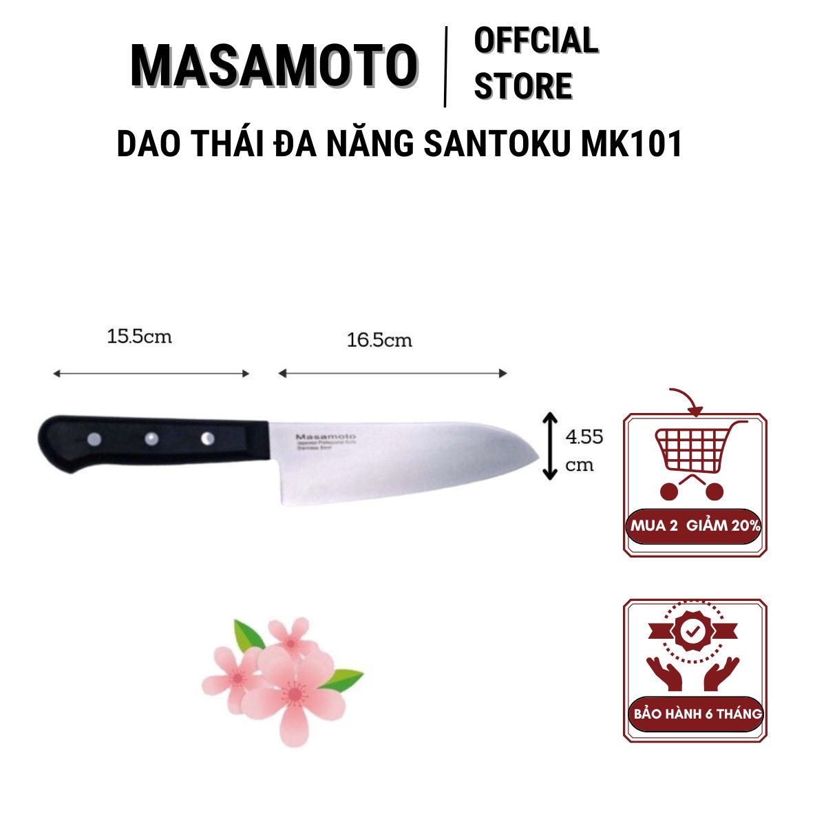 Dao Nhật Masamoto siêu sắc đa năng Santoku165 MK101