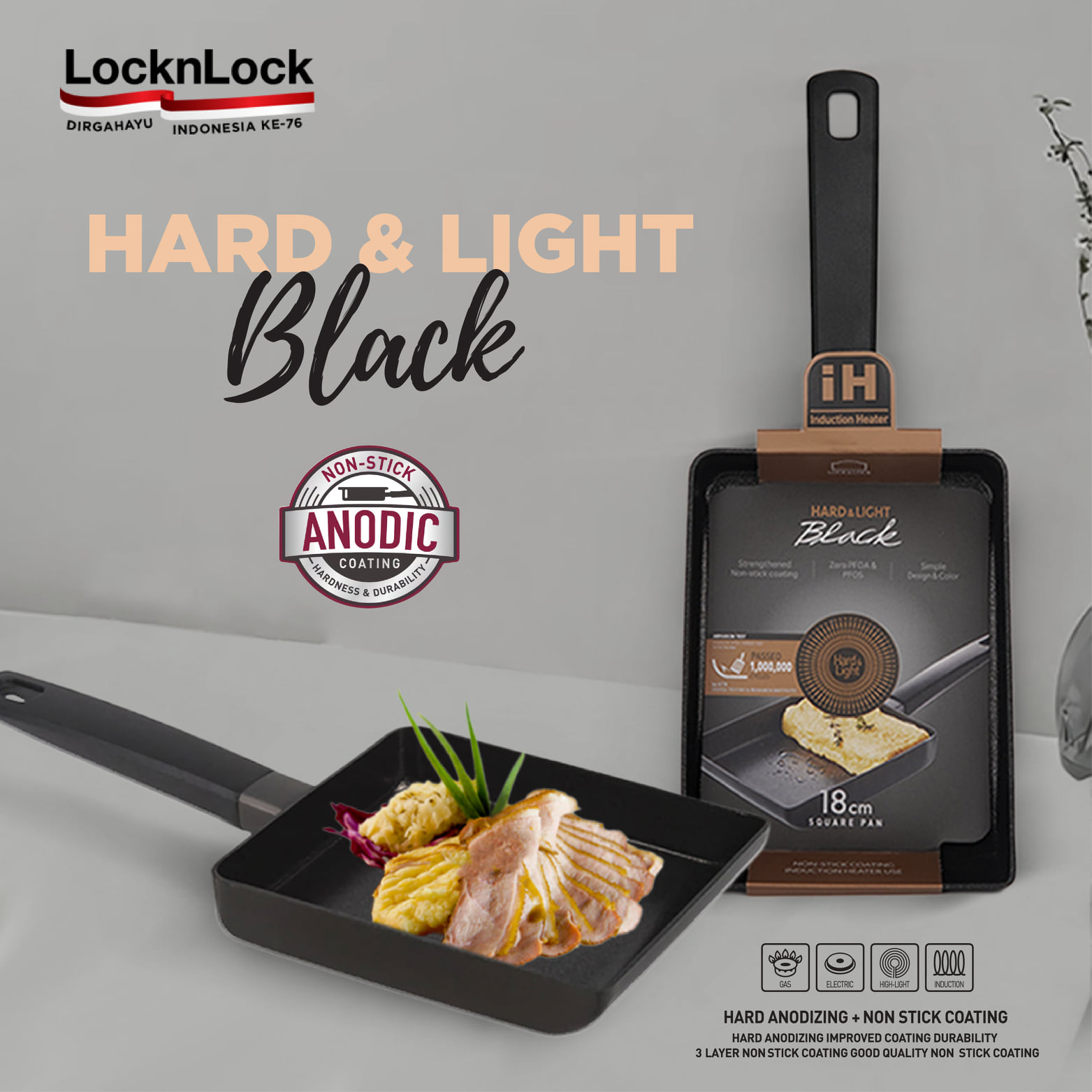 Chảo chống dính chữ nhật lock&lock hard&light 18cm lhl5186-ih