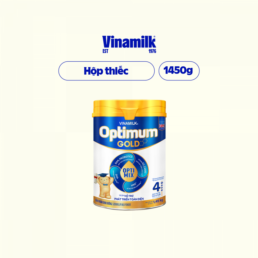 Sữa bột Vinamilk Optimum Gold 4 Hộp thiếc 1450g (cho trẻ từ 2- 6 tuổi) - Sữa công thức Chất lượng quốc tế, phát triển toàn diện
