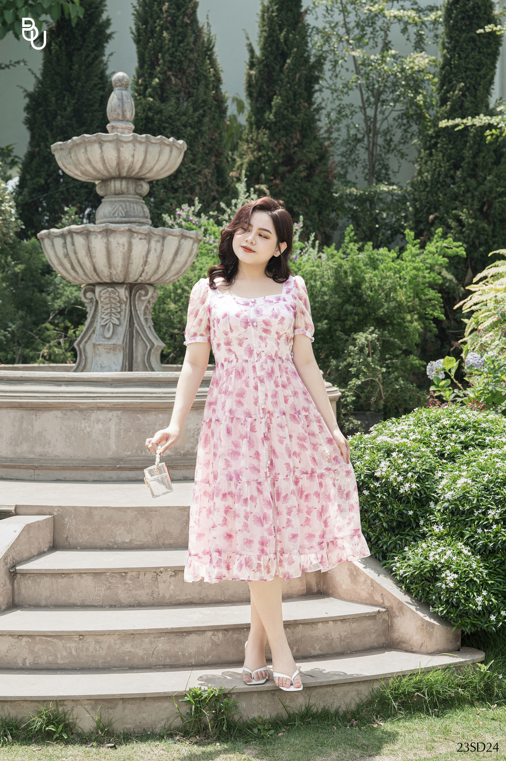 Đầm voan hoa cup ngực dáng dài BIGSIZE (55kg đến 95kg) - 23SD24 - [BUstu Bigsize]