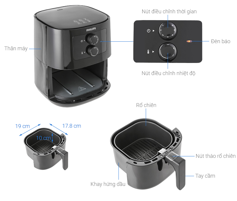 Nồi Chiên Không Dầu Philips HD9200/90 (4.1L)