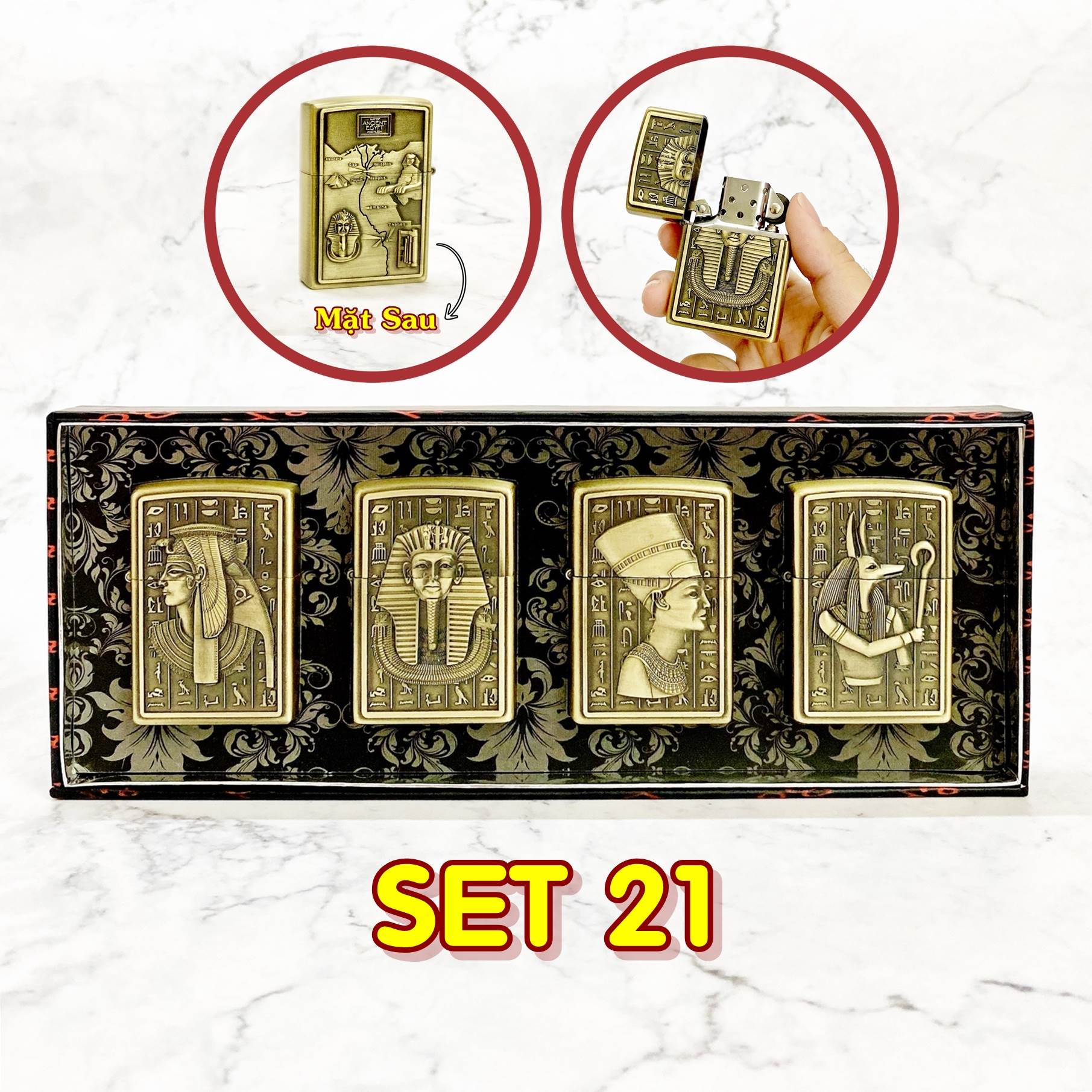 THẦN AMUN_  BÂT LỬA ZIPPO AI CẬP 2 MẶT HÌNH NỔI