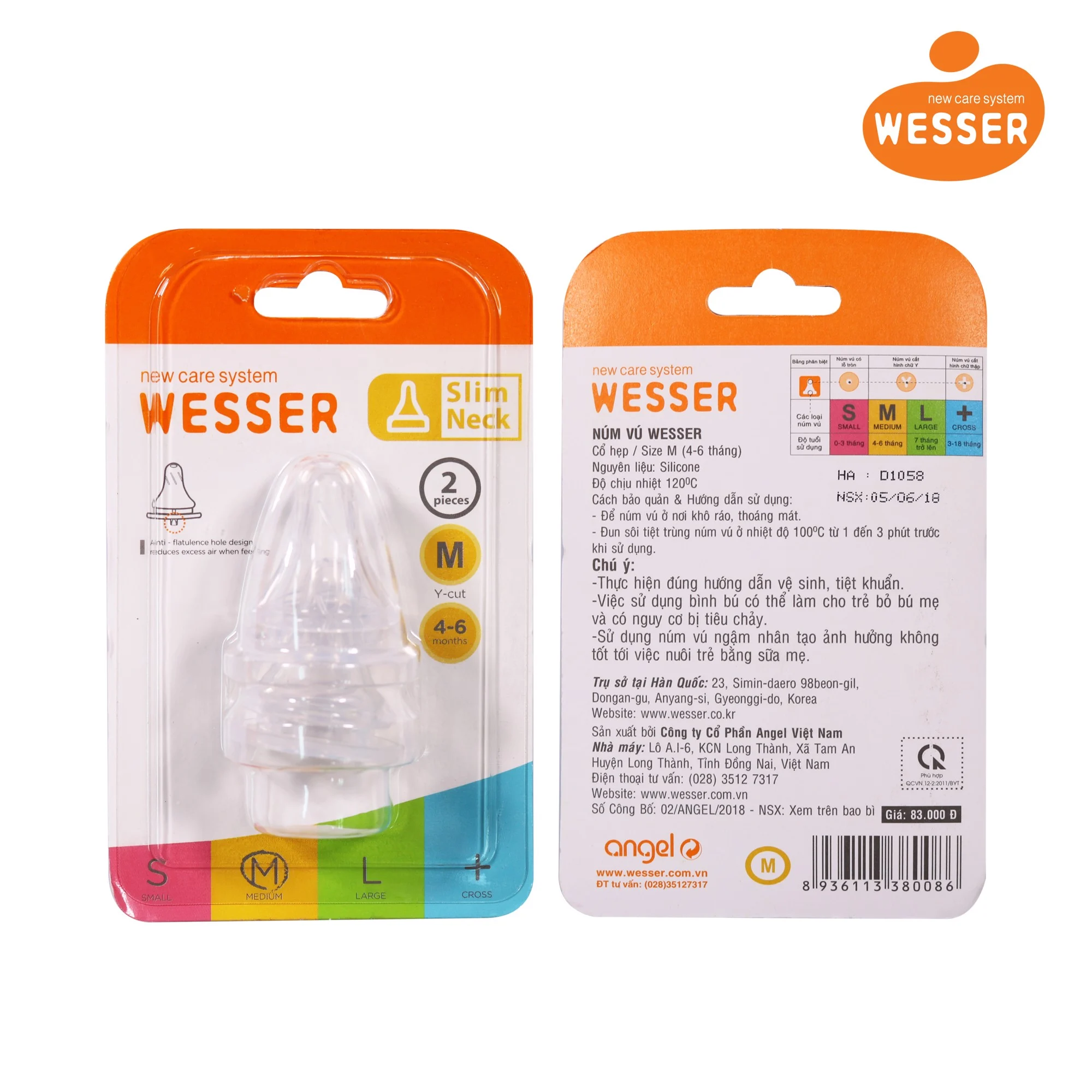 [Đủ Size] Set 2 Núm Vú, Núm Ty Thay Thế Bình Sữa Wesser Cổ Hẹp (Size S, M, L, +)