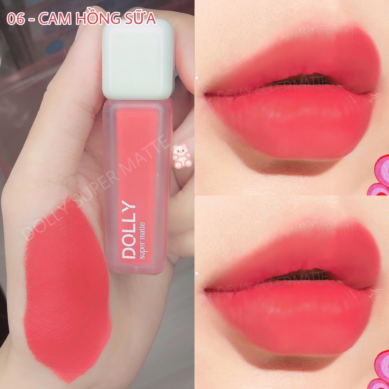 Son kem lì màu <CAM HỒNG SỮA> Dolly super matte, son kem lì không chì bền màu lâu trôi, mua 2 cây tặng 1 hộp đựng cao cấp