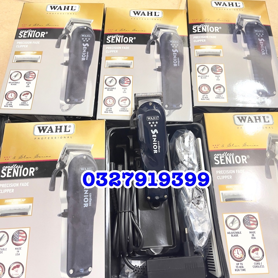 WAHLL Senior Tông Đơ Cắt Tóc Lưỡi Kép Mài Chuốt Cao Cấp Pin 2200mAh Dùng 4h Liên Tục Kèm Bộ Cữ Gá Thép Chuyên Dụng
