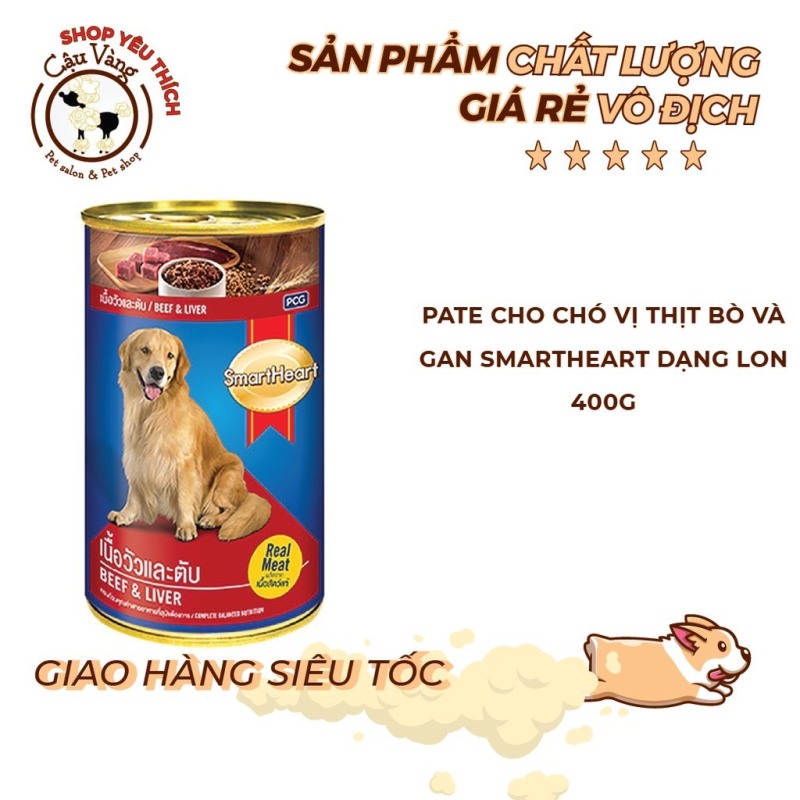 Pate SmartHeart Vị Bò + Gan và Vị Gà + Gan Lon 400Gr Cho Chó