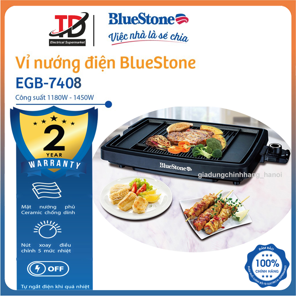 Bếp nướng điện bluestone egb-7408 - phủ men ceramic chống dính siêu bền - bảo hành 2 năm chính hãng