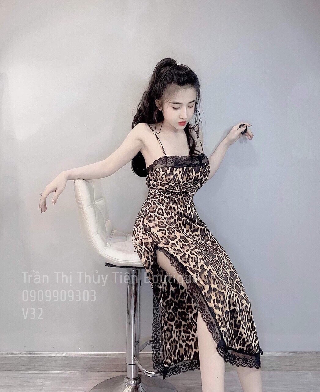 Đầm body 2 dây ren beo xẻ đùi-MTB