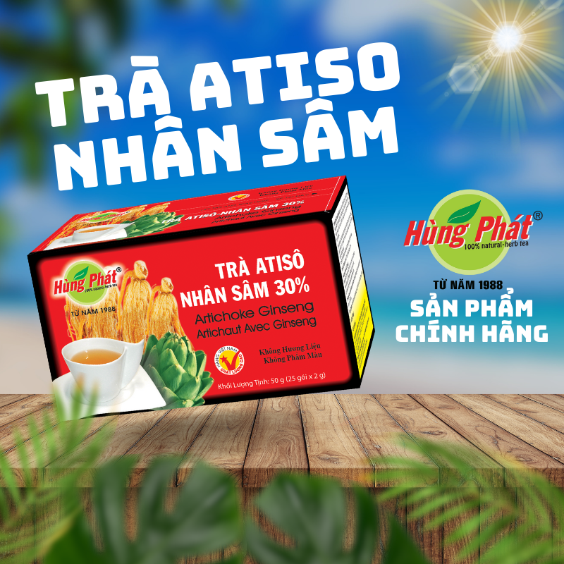 Trà Atisô Nhân Sâm Hỗ Trợ Tăng Cường Sức Khỏe Thanh Lọc Cơ Thể Hộp 25 Gói - Thương hiệu Hùng Phát