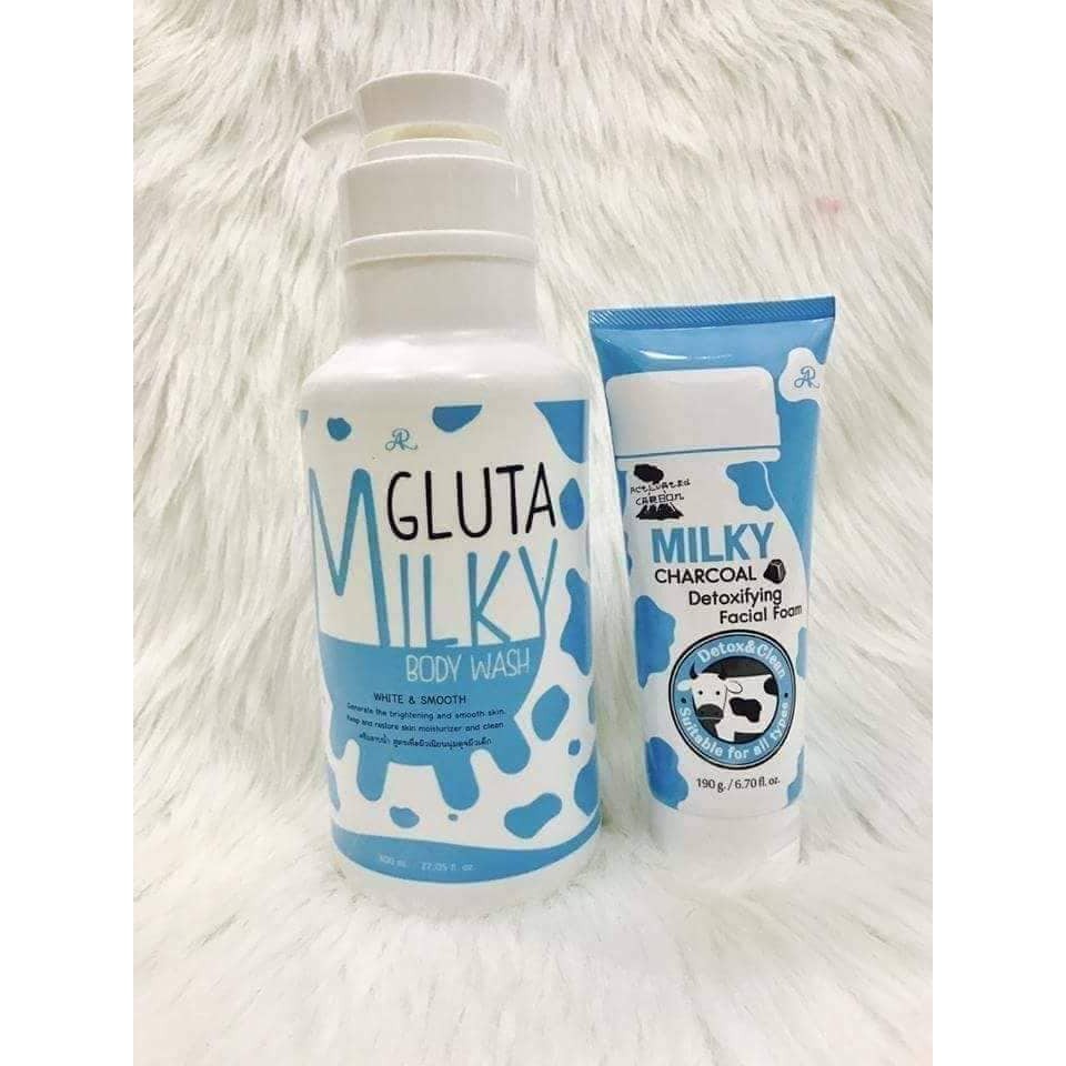 Sữa tắm và sữa rửa mặt trắng da Gluta Milky