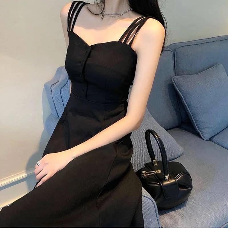 VÁY 2 DÂY ĐEN DÁNG DÀI - CHẤT MÁT [ CÓ BIG SIZE ]