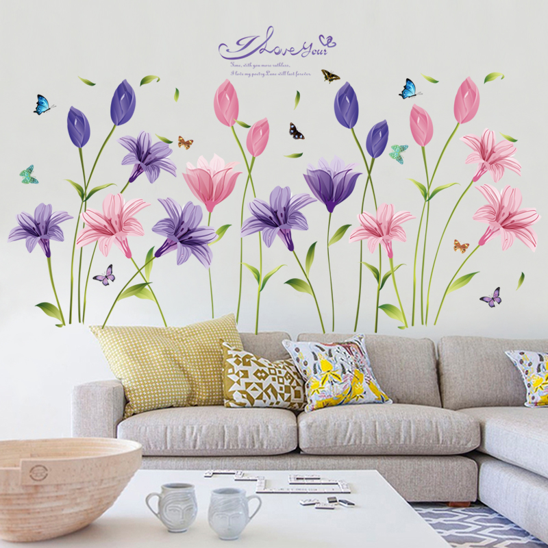 [HCM]DECAL DÁN TƯỜNG HOA ANH THẢO TÍM VÀ HỒNG