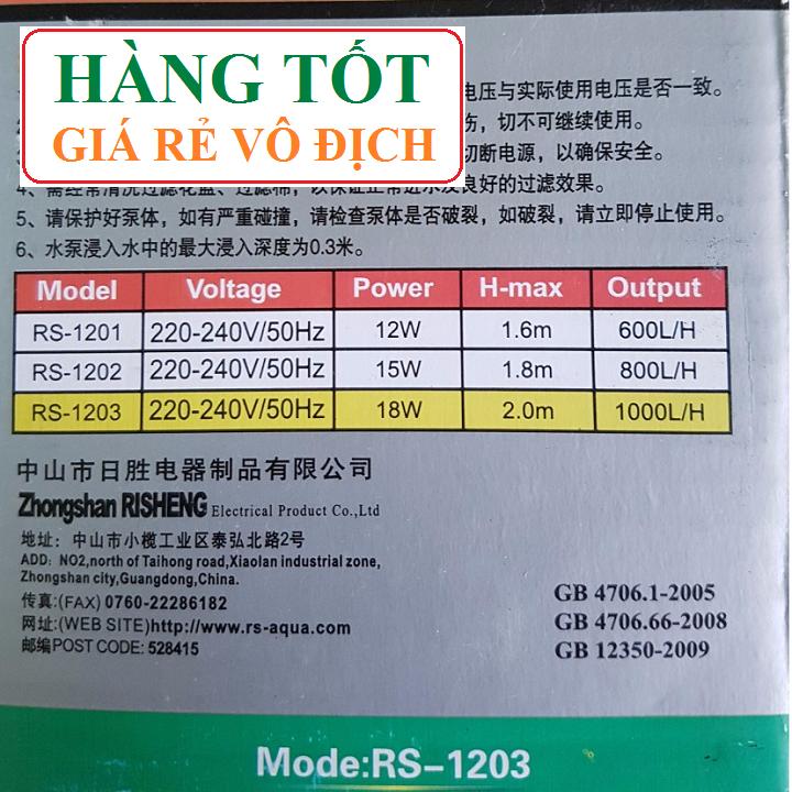 [HCM]Bơm chìm hồ cá 220v-18w Đẩy cao 2m - 1000lh