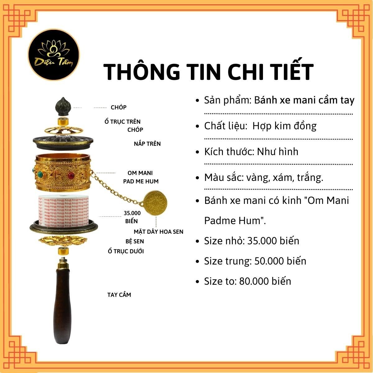 Kinh Luân cầm tay Om Mani Padme Hum - Bánh xe Mani Kinh Luân Tây Tạng cầu bình an, tài lộc