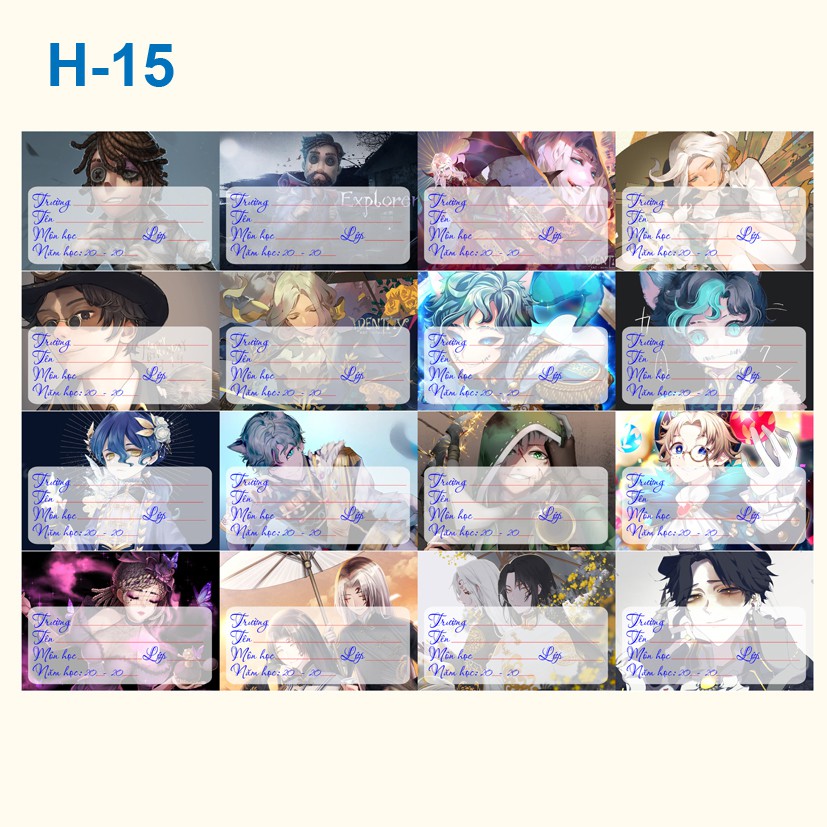 Nhãn vở anime Identity V (1 set 16 cái nhãn vở)