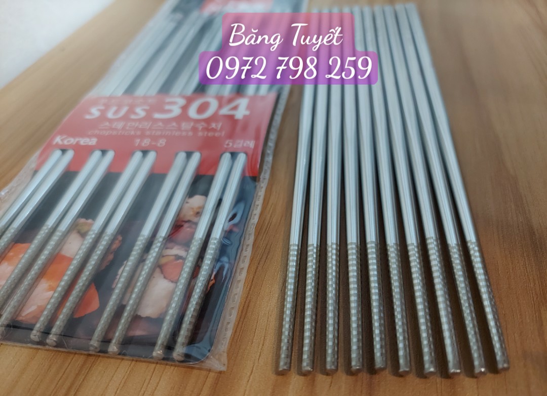 Sét 5 Đôi Đũa Inox SUS 304 Cán Vuông Hàn Quốc