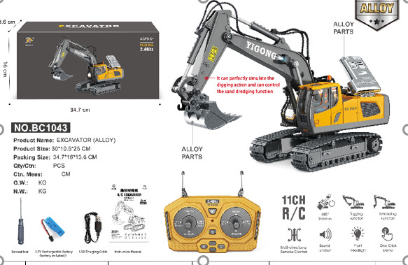 Xe máy xúc điều khiển từ xa 11 kênh, xe máy xúc gầu sắt bền đẹp