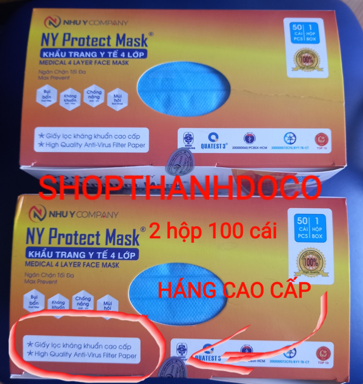 KHẨU TRANG Y TẾ  NHƯ Ý ( HÀNG CAO CẤP ) ( 2 HỘP 100 CÁI ) XANH